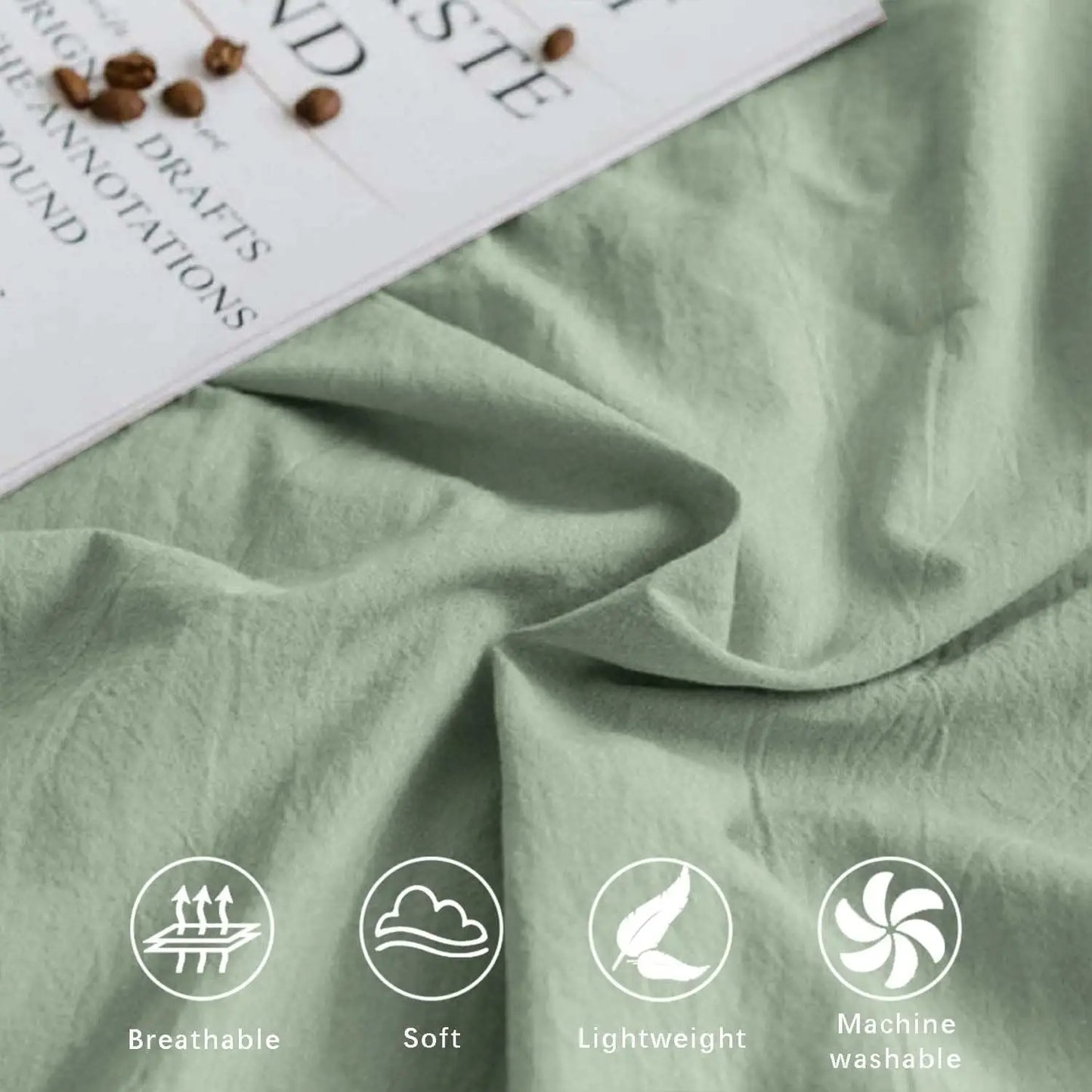 Sage Green Duvet Cover Queen Size 3 Pieces, Soft & Lightweight Light Green Quilt Cover Set