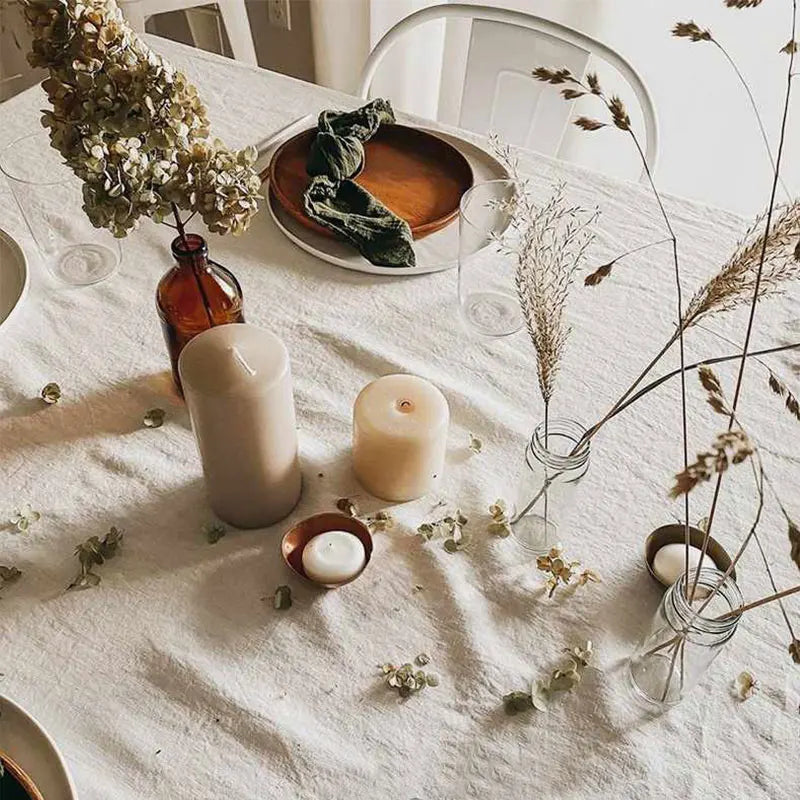French Cream Style Soft Pleated Beige Tablecloth for Weddings Parties and Holiday Kitchens