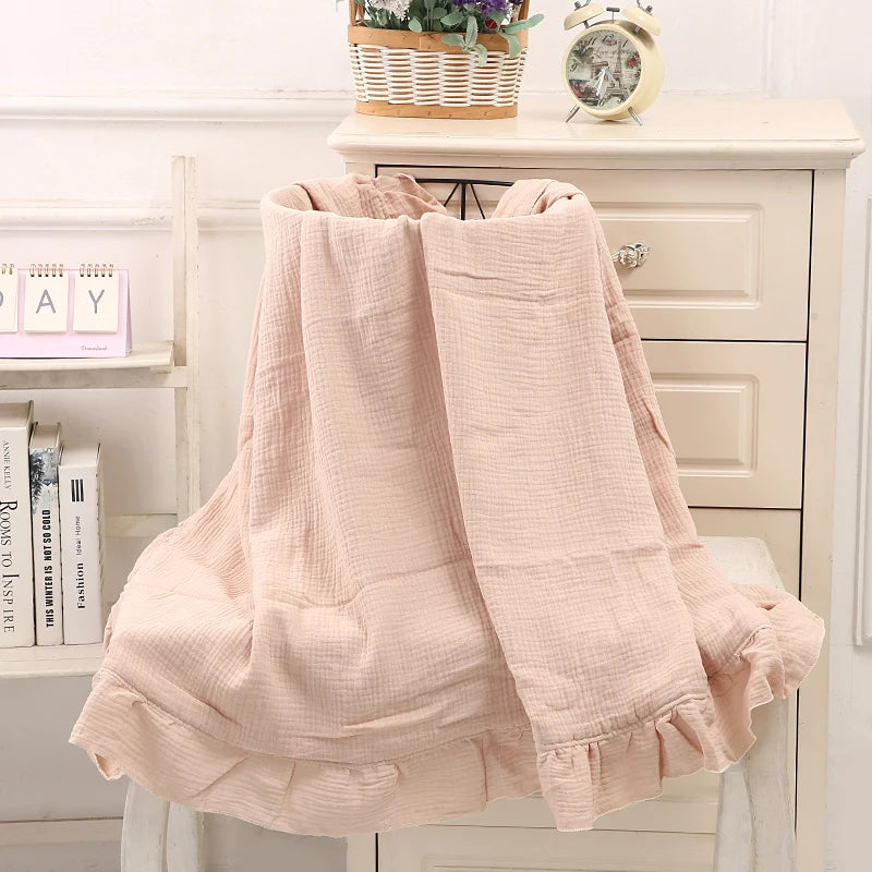 100% Organic Cotton Baby Wrap Gauze Ruffle Baby Blanket Security Material Swaddle Blanket