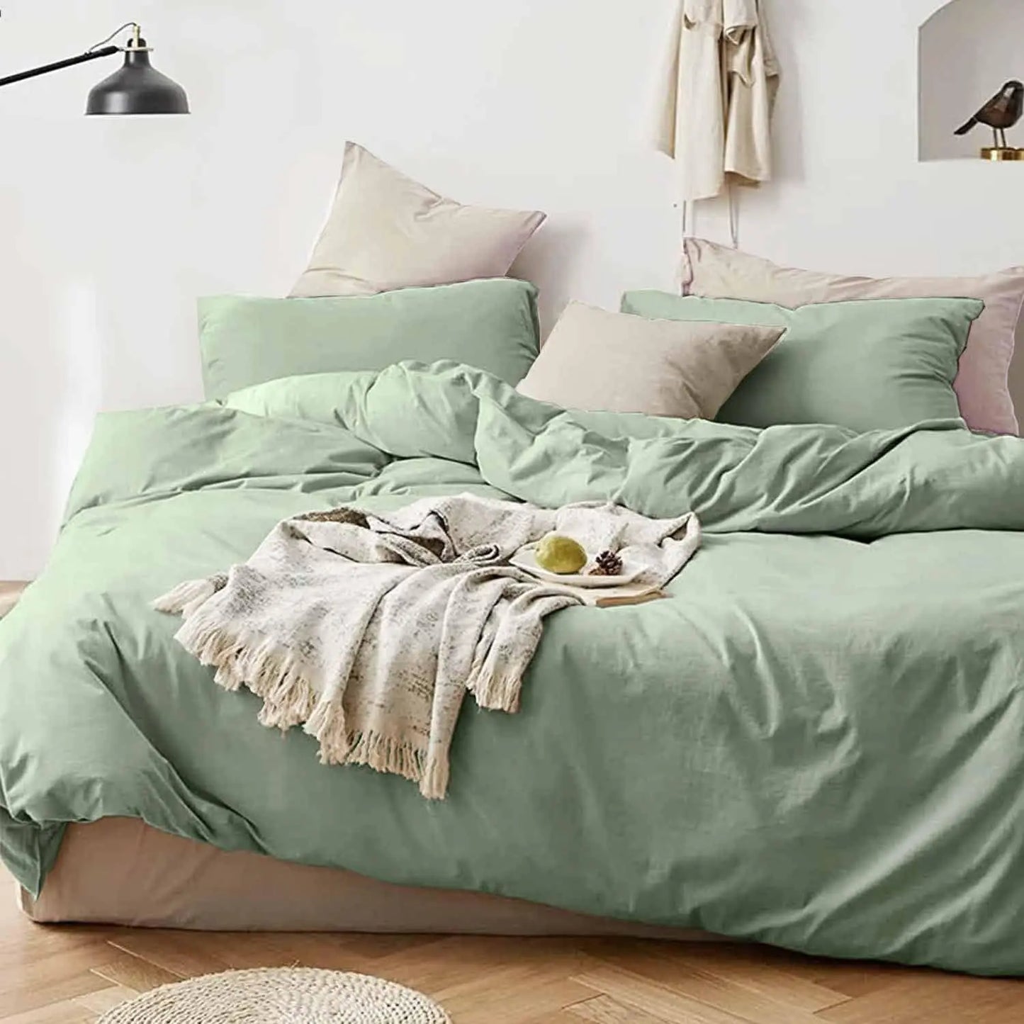 Sage Green Duvet Cover Queen Size 3 Pieces, Soft & Lightweight Light Green Quilt Cover Set