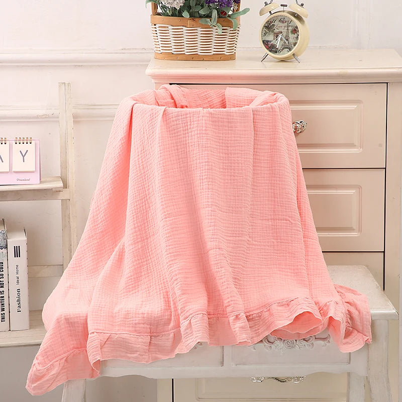 100% Organic Cotton Baby Wrap Gauze Ruffle Baby Blanket Security Material Swaddle Blanket