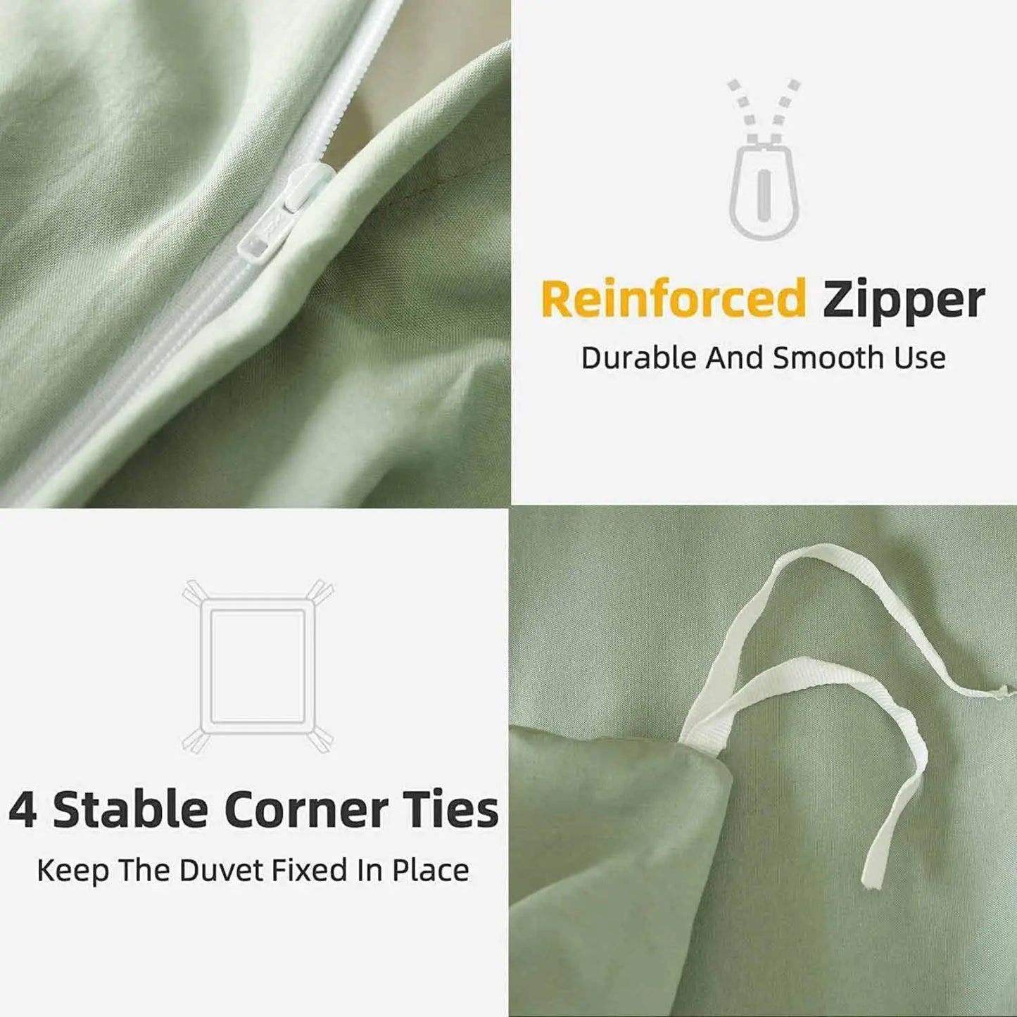 Sage Green Duvet Cover Queen Size 3 Pieces, Soft & Lightweight Light Green Quilt Cover Set