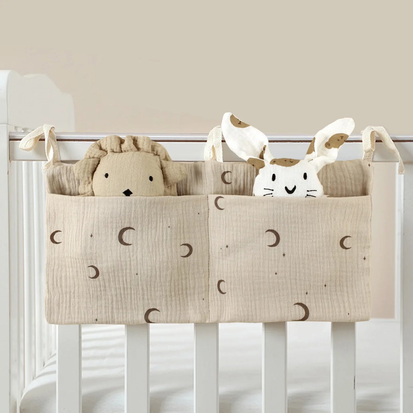 Cotton Bedside Diaper Bag Cute Baby Item Nappy Storage Bag Organizer Baby Crib Bottle Trolley Hanging Bag Bedding Caddy Stacker