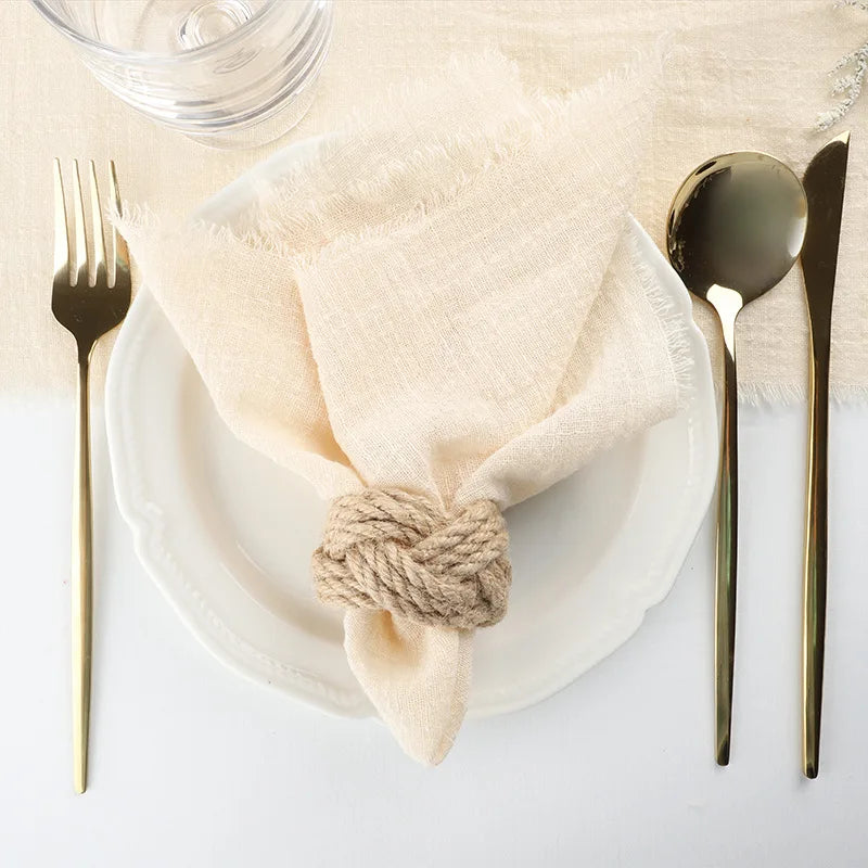 Gauze cotton Napkins reusable green Trim Tea Towel Rustic Retro Burrs napkins for Party Table decoration 6PCS