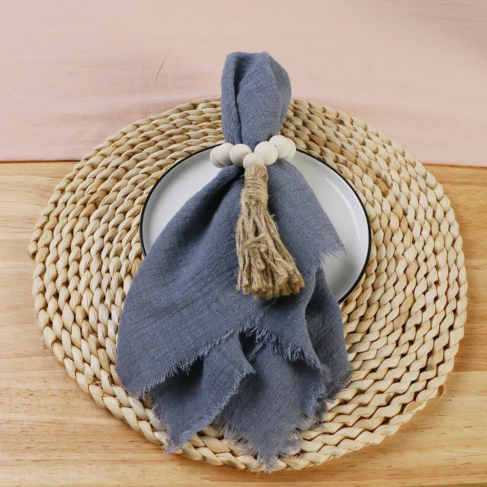 Gauze cotton Napkins reusable green Trim Tea Towel Rustic Retro Burrs napkins for Party Table decoration 6PCS