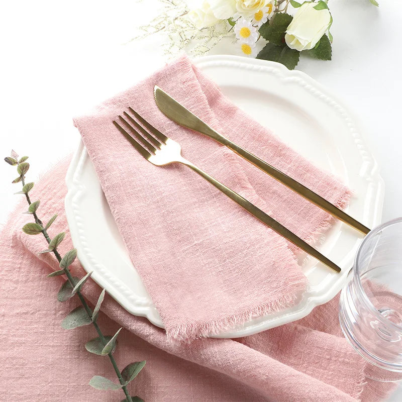Gauze cotton Napkins reusable green Trim Tea Towel Rustic Retro Burrs napkins for Party Table decoration 6PCS