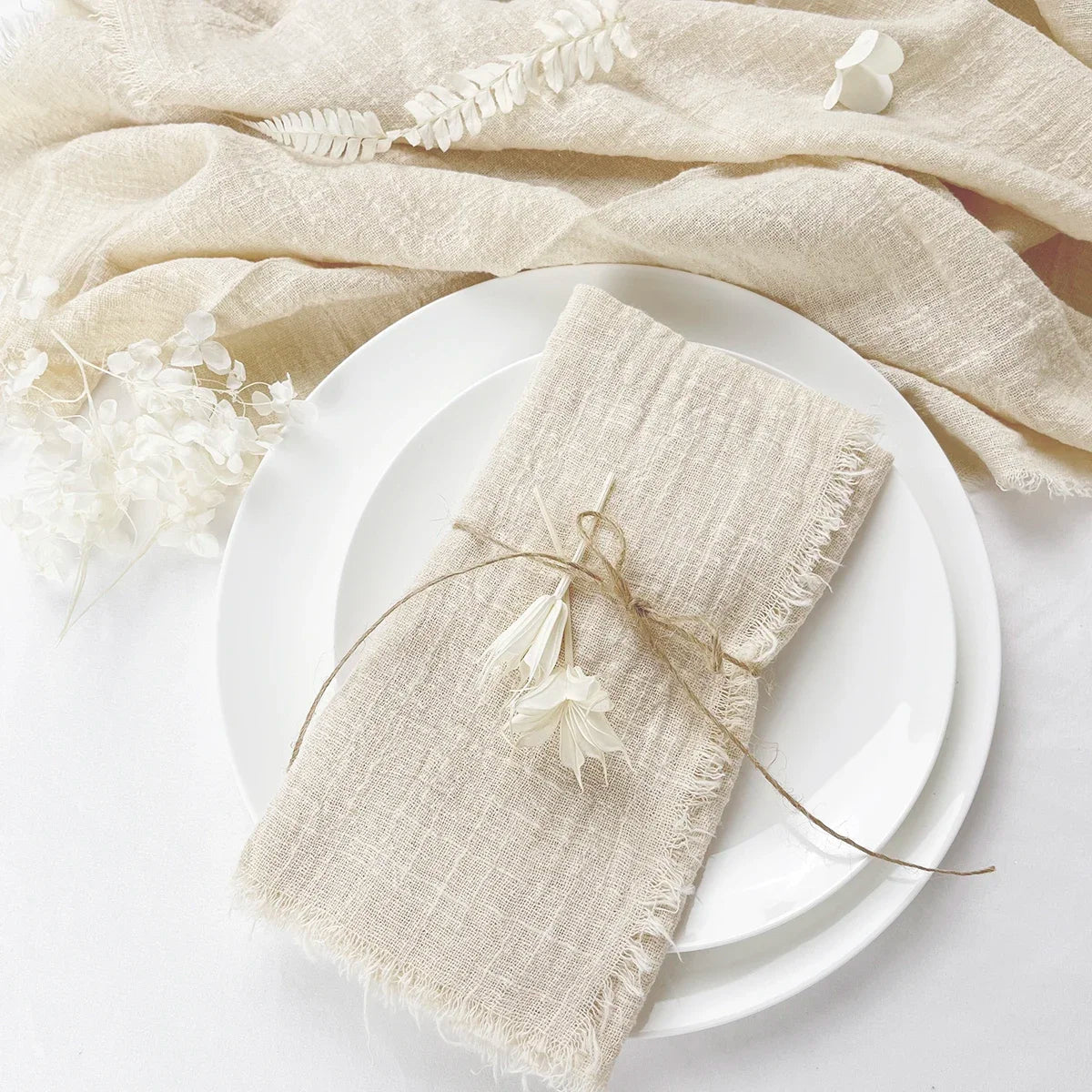 Gauze cotton Napkins reusable green Trim Tea Towel Rustic Retro Burrs napkins for Party Table decoration 6PCS