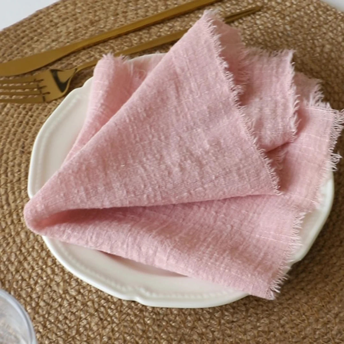 Gauze cotton Napkins reusable green Trim Tea Towel Rustic Retro Burrs napkins for Party Table decoration 6PCS