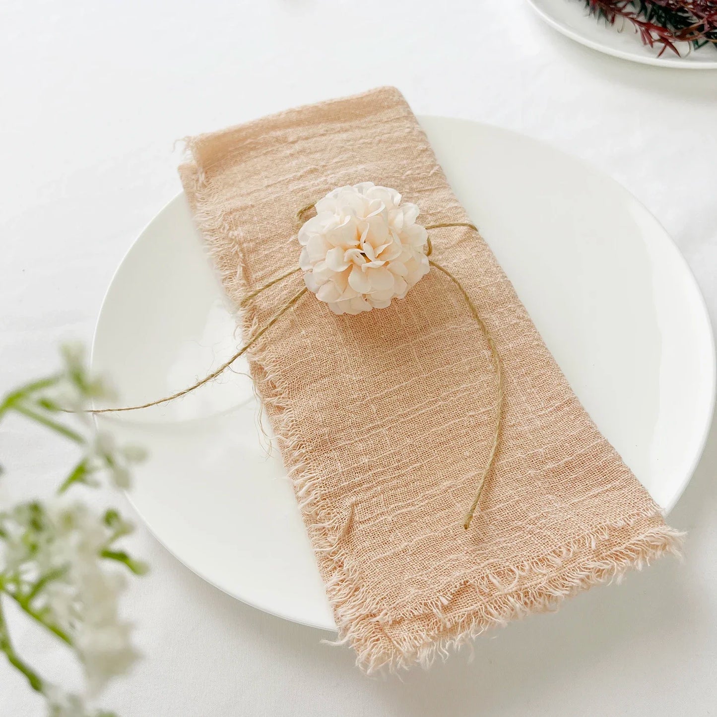 Gauze cotton Napkins reusable green Trim Tea Towel Rustic Retro Burrs napkins for Party Table decoration 6PCS