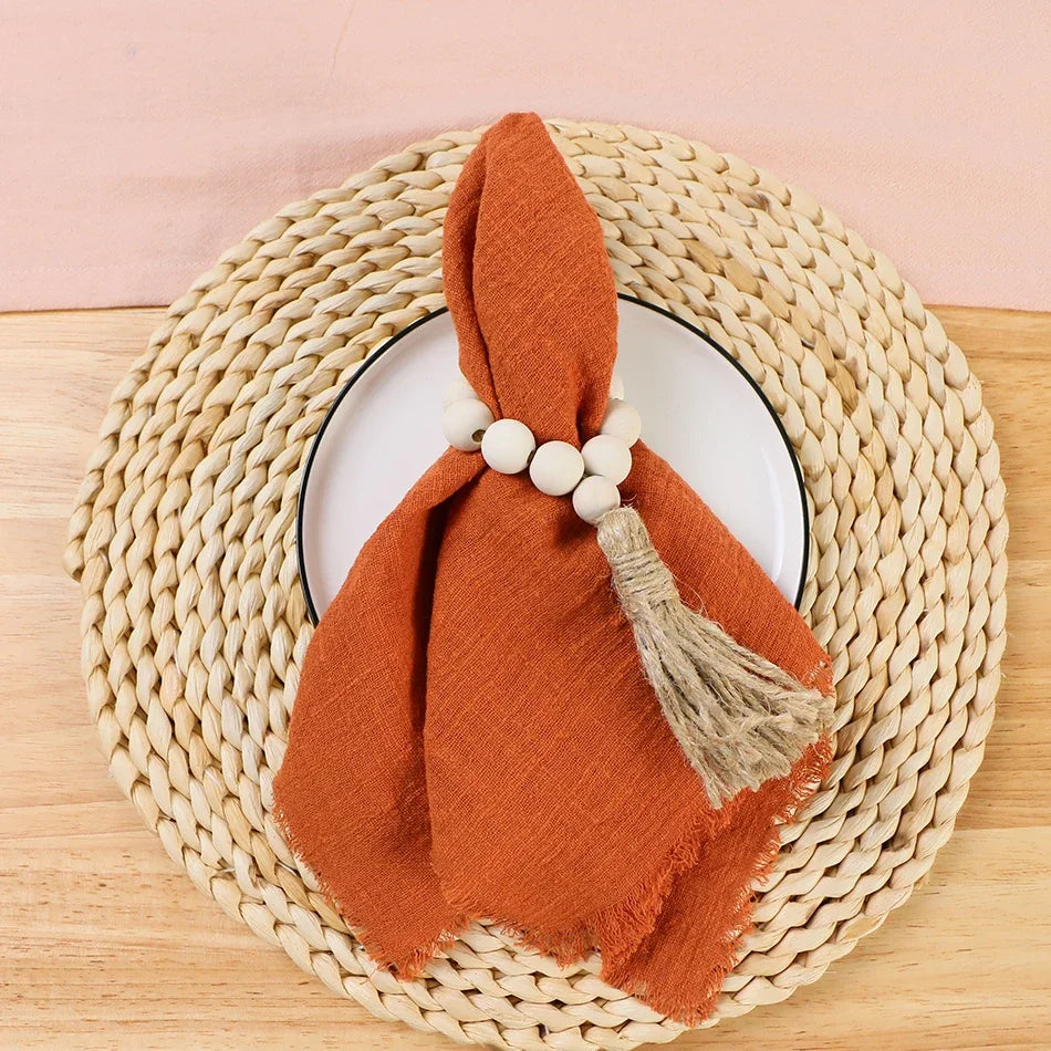 Gauze cotton Napkins reusable green Trim Tea Towel Rustic Retro Burrs napkins for Party Table decoration 6PCS