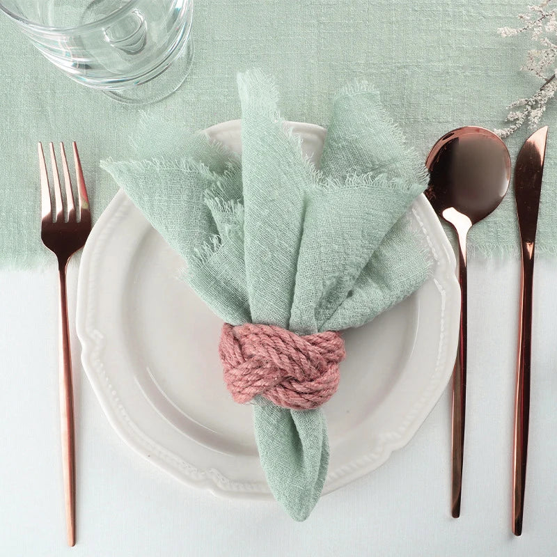 Gauze cotton Napkins reusable green Trim Tea Towel Rustic Retro Burrs napkins for Party Table decoration 6PCS