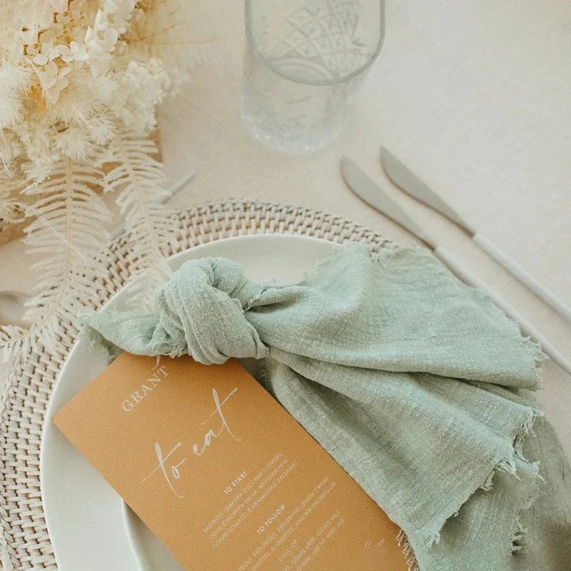 Gauze cotton Napkins reusable green Trim Tea Towel Rustic Retro Burrs napkins for Party Table decoration 6PCS