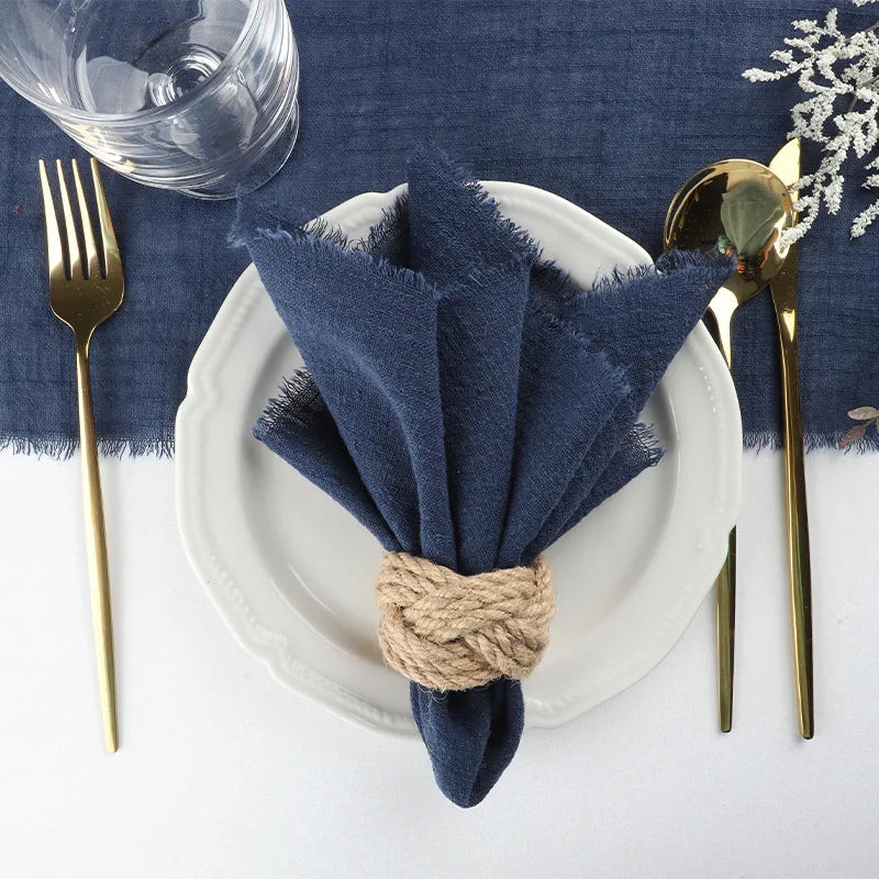Gauze cotton Napkins reusable green Trim Tea Towel Rustic Retro Burrs napkins for Party Table decoration 6PCS