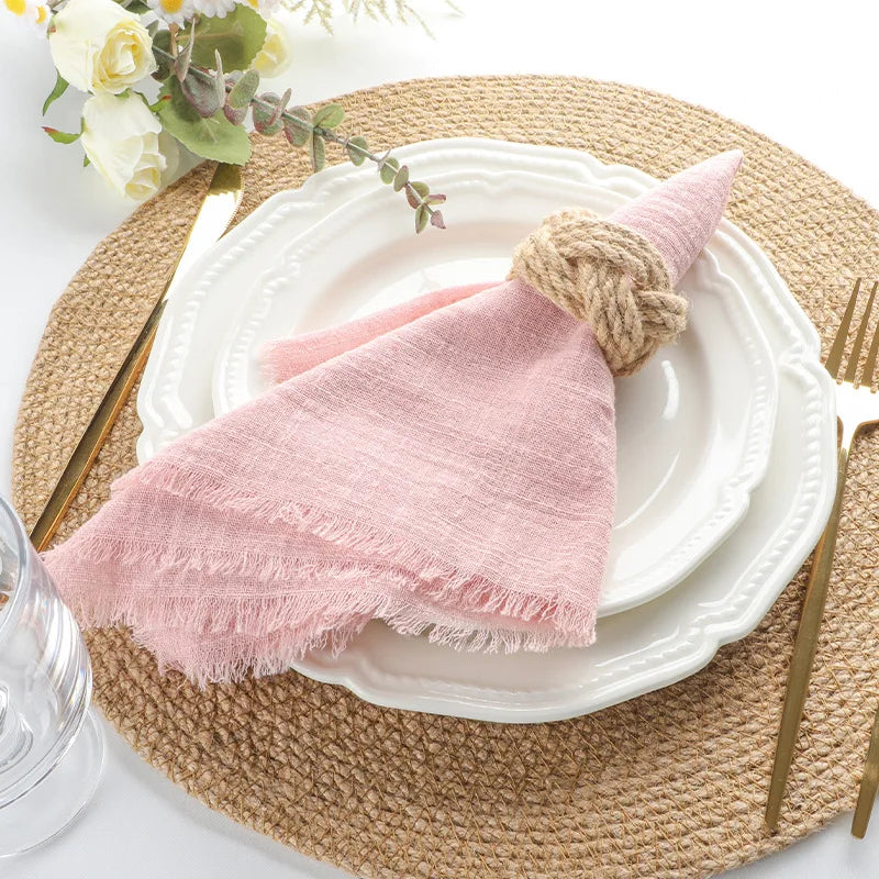 Gauze cotton Napkins reusable green Trim Tea Towel Rustic Retro Burrs napkins for Party Table decoration 6PCS