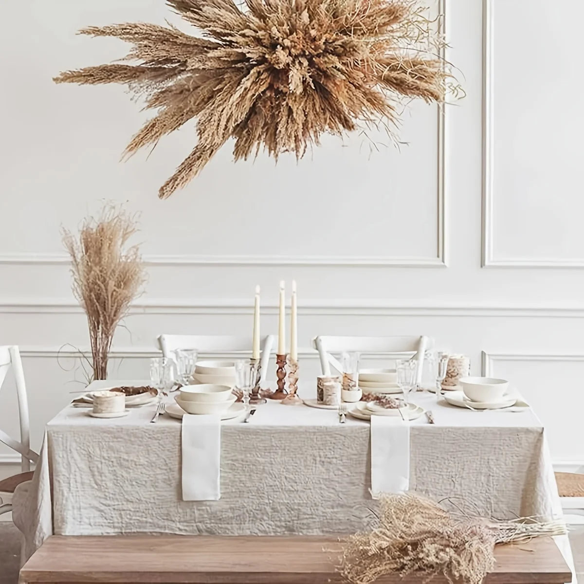 French Cream Style Soft Pleated Beige Tablecloth for Weddings Parties and Holiday Kitchens