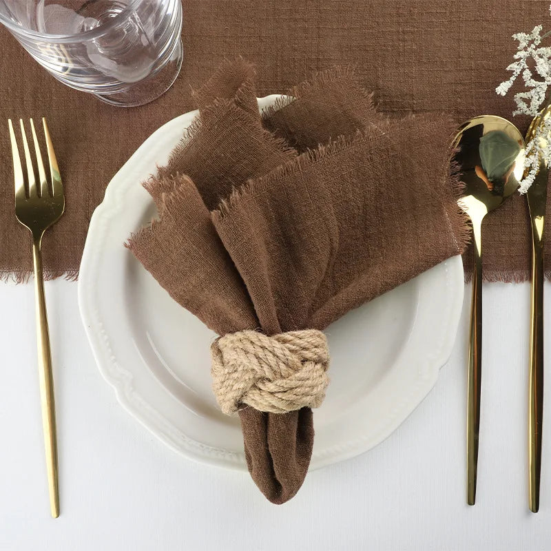 Gauze cotton Napkins reusable green Trim Tea Towel Rustic Retro Burrs napkins for Party Table decoration 6PCS