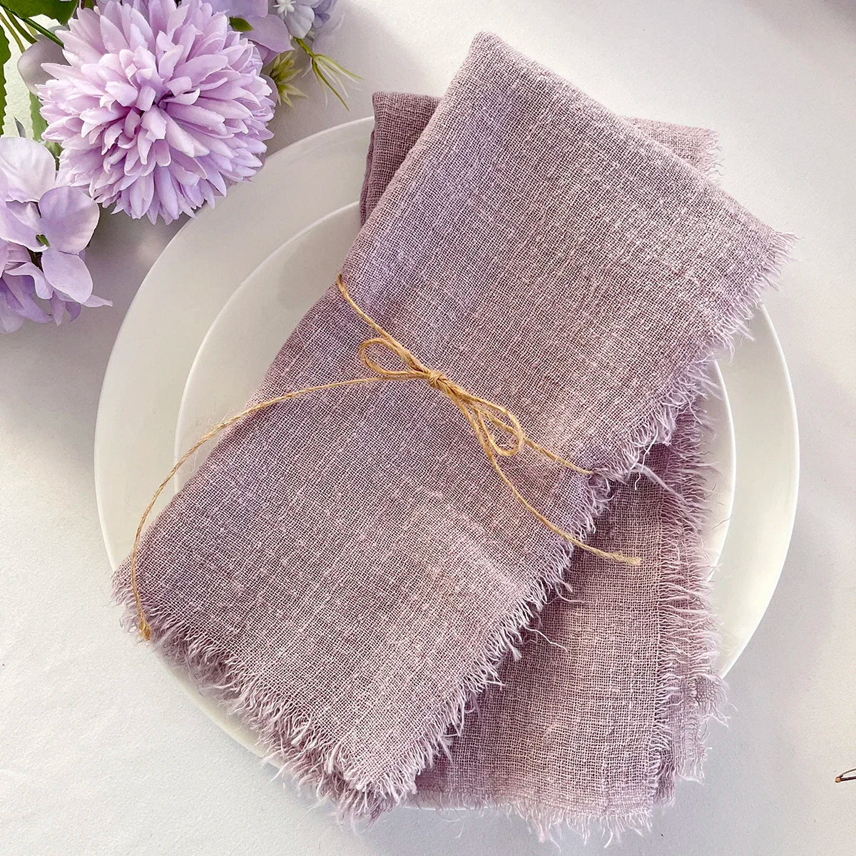 Gauze cotton Napkins reusable green Trim Tea Towel Rustic Retro Burrs napkins for Party Table decoration 6PCS