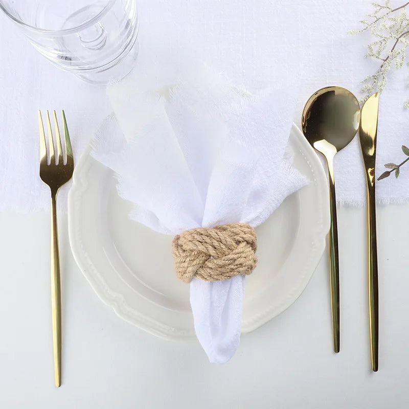 Gauze cotton Napkins reusable green Trim Tea Towel Rustic Retro Burrs napkins for Party Table decoration 6PCS