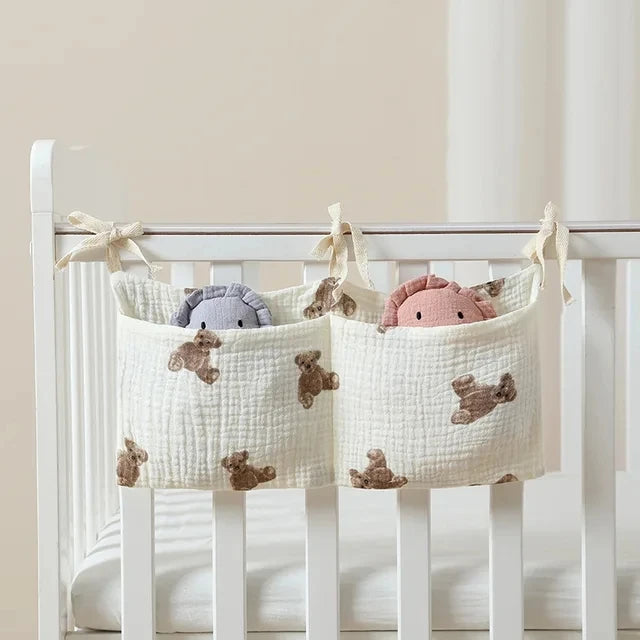 Cotton Bedside Diaper Bag Cute Baby Item Nappy Storage Bag Organizer Baby Crib Bottle Trolley Hanging Bag Bedding Caddy Stacker