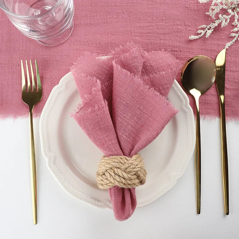 Gauze cotton Napkins reusable green Trim Tea Towel Rustic Retro Burrs napkins for Party Table decoration 6PCS