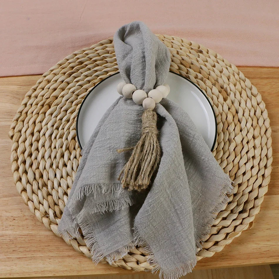 Gauze cotton Napkins reusable green Trim Tea Towel Rustic Retro Burrs napkins for Party Table decoration 6PCS