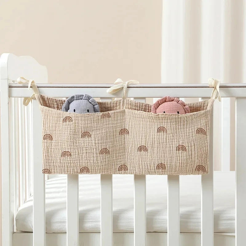 Cotton Bedside Diaper Bag Cute Baby Item Nappy Storage Bag Organizer Baby Crib Bottle Trolley Hanging Bag Bedding Caddy Stacker