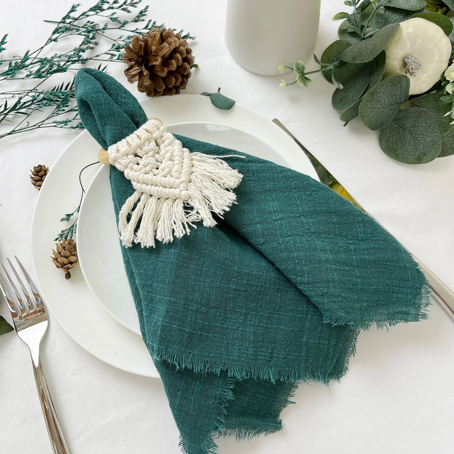 Gauze cotton Napkins reusable green Trim Tea Towel Rustic Retro Burrs napkins for Party Table decoration 6PCS