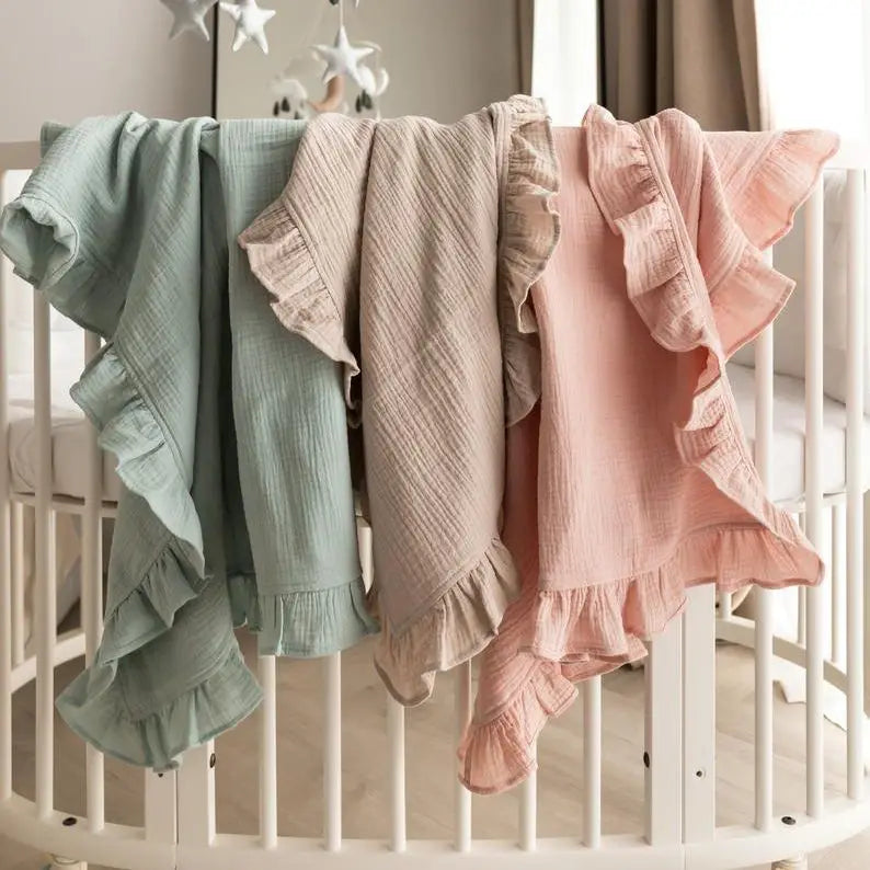 100% Organic Cotton Baby Wrap Gauze Ruffle Baby Blanket Security Material Swaddle Blanket